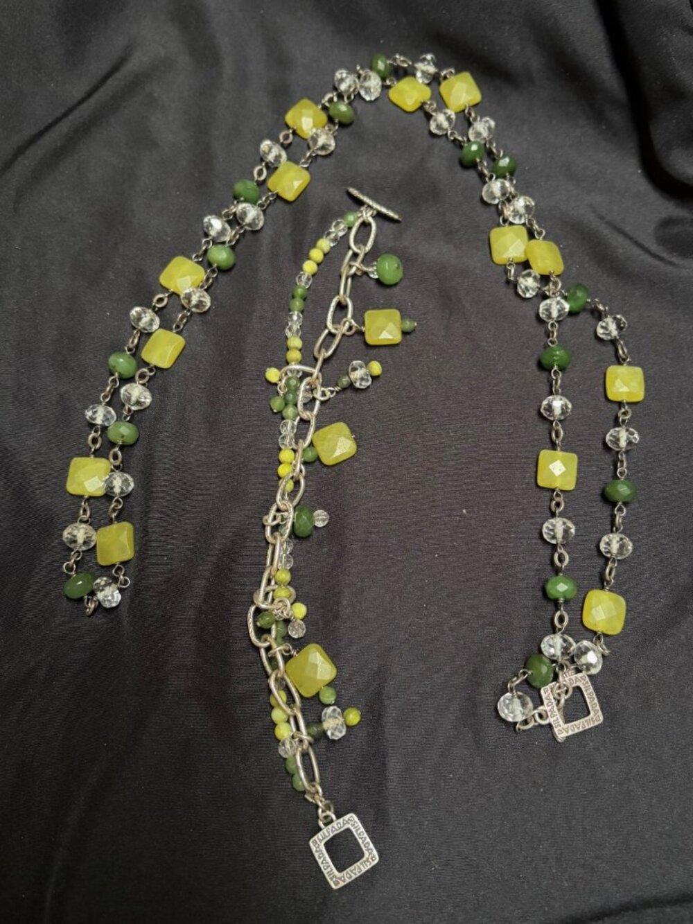 Silpada sterling silver  necklace & bracelet set (green & yellow jade & crystal)